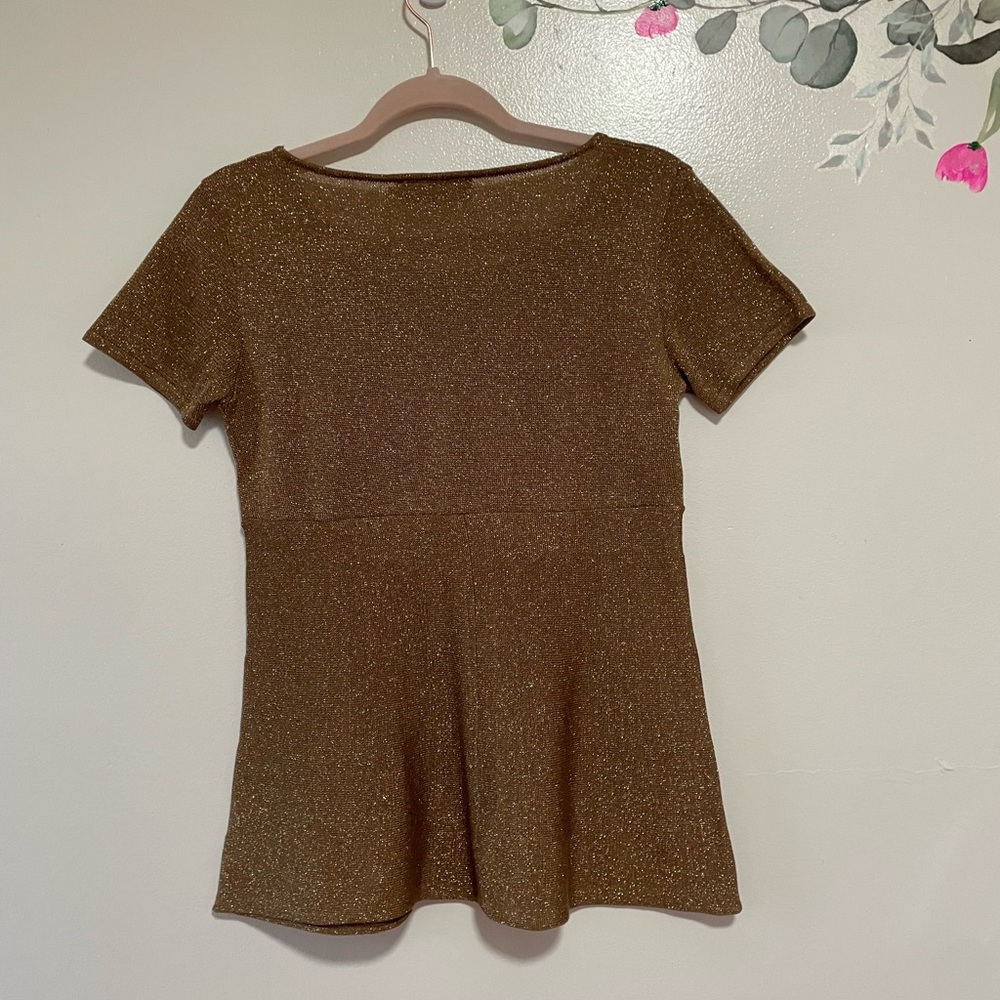 L'autre Chose Copper-Toned Metallic Short Sleeve Stretch Top - Picture 2 of 7